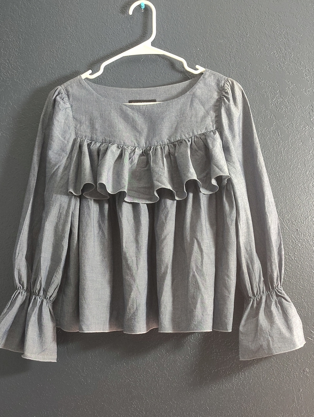 Banana Republic Chambray Ruffle Front Peasant Blouse